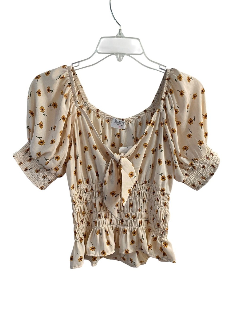 Sienna Sky NWT Daisy Floral Peplum Blouse XS Cottagecore Coquette Puff Sleeve